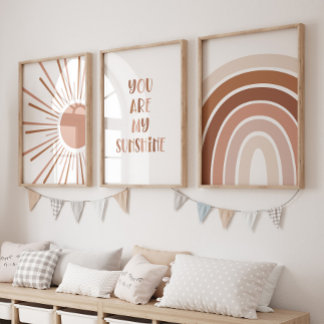 Boho Sun Quote Rainbow Kids Room Wall Art Sets