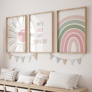 Boho Sun Quote Rainbow Kids Room Wall Art Sets