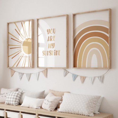 Boho Sun Quote Rainbow Kids Room Wall Art Sets