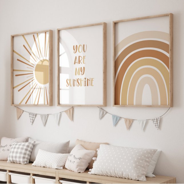 Boho Sun Quote Rainbow Kids Room Wall Art Sets (Boho Sunshine Earth)