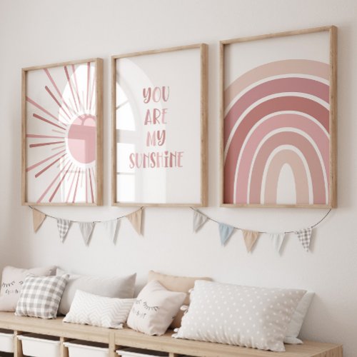 Boho Sun Quote Rainbow Kids Room Wall Art Sets