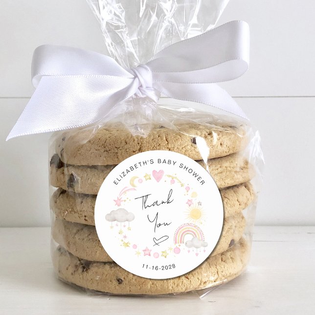 Boho Sun Rainbow Baby Girl Shower Thank You Classic Round Sticker (Creator Uploaded)