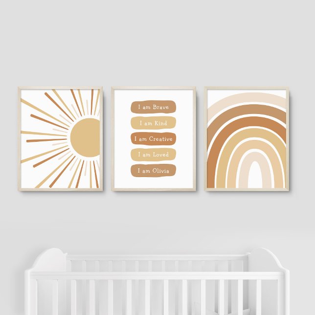 Boho Sun Rainbow Custom Name Kids Affirmations Wall Art Sets (Creator Uploaded)