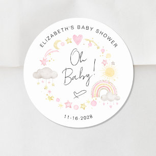 Boho Sun Rainbow Oh Baby Girl Shower Classic Round Sticker