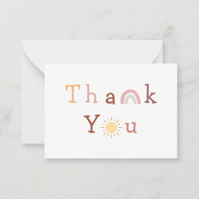 Boho Sun Rainbow Thank You Flat Note Card (Front)