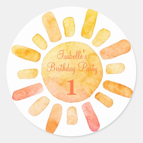 Boho Sun Rays First Birthday Party  Classic Round Sticker