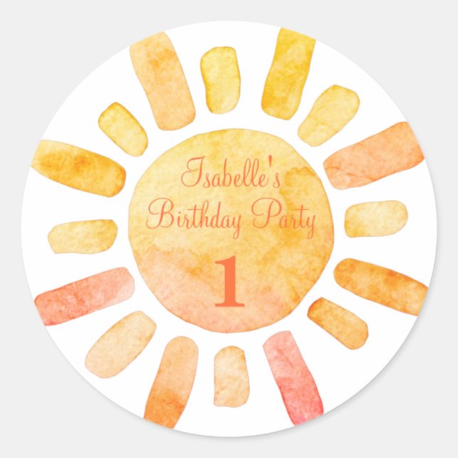 Boho Sun Rays First Birthday Party  Classic Round Sticker (Front)