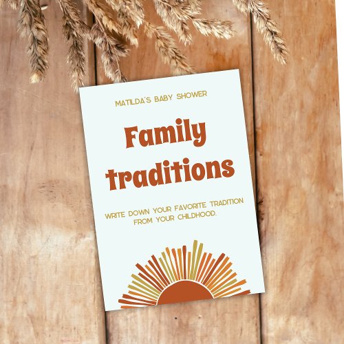Boho Sun Retro Family Tradition Baby Shower Game Card