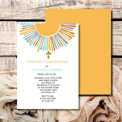 Boho Sun Retro Sunshine First Holy Communion Invitation