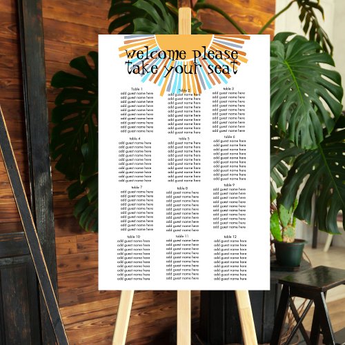 Boho Sun Retro Sunshine Seating Chart Foam Board