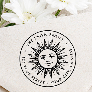 Boho sun return address rubber stamp