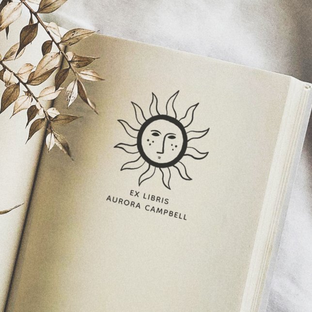 Boho Sun | Simple From The Library Of Name Book Self-inking Stamp (Stamp Mock-up)