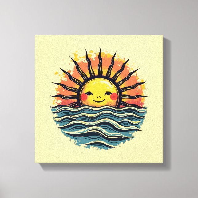 Boho Sun Smiley Canvas Wall Art Print (Front)