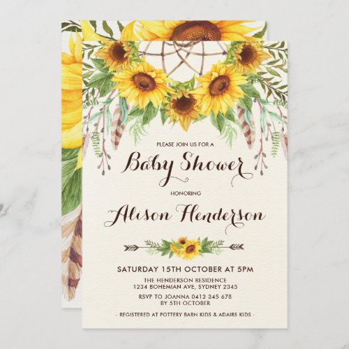 Boho Sunflower Baby Shower Summer Dreamcatcher Invitation