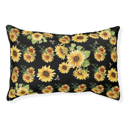Boho Sunflower  Bees  Pet Bed