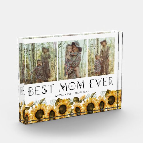 Boho Sunflower Best Mom Ever Collage Acrylic Award
