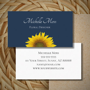 Boho Sunflower Botanical Navy Blue  Business Card