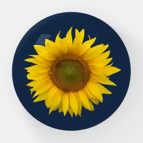 Boho Sunflower Botanical Navy Blue Paperweight