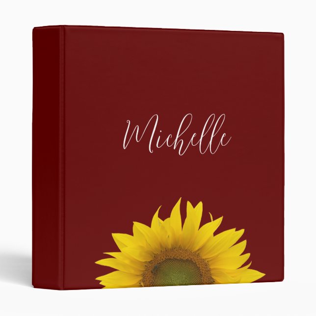 Boho Sunflower Botanical Simple Red 3 Ring Binder (Front/Spine)