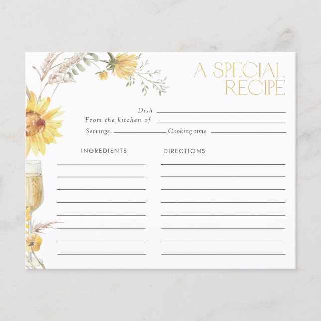 Boho Sunflower Bridal Shower Recipe (Front)