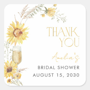 Boho Sunflower Bridal Shower Thank You Square Sticker