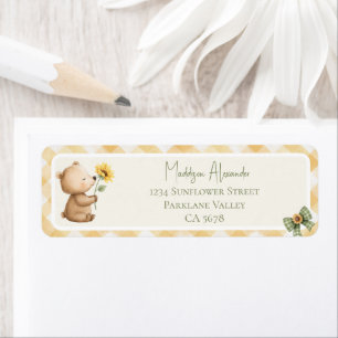Boho Sunflower Brown Bear Return Address Label