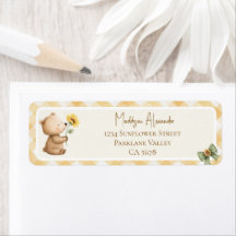 Boho Sunflower Brown Bear Return Address
