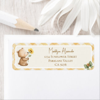 Boho Sunflower Brown Bear Return Address Label