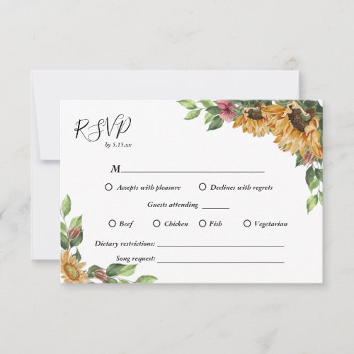 Boho Sunflower Complete Wedding RSVP Card