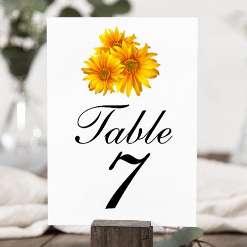 Boho Sunflower Country Yellow Floral Wedding Party Table Number