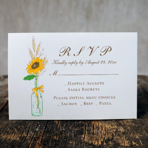 Boho Sunflower Country Yellow Floral Wedding RSVP 