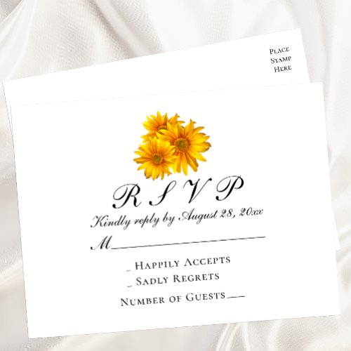 Boho Sunflower Country Yellow Floral Wedding RSVP  Invitation Postcard