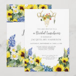 BOHO Sunflower Deer Skull Antlers Bridal Luncheon Invitation