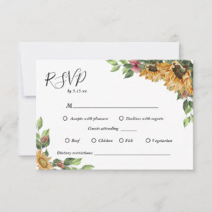 Boho Sunflower Dietary Restrictions Wedding RSVP Card