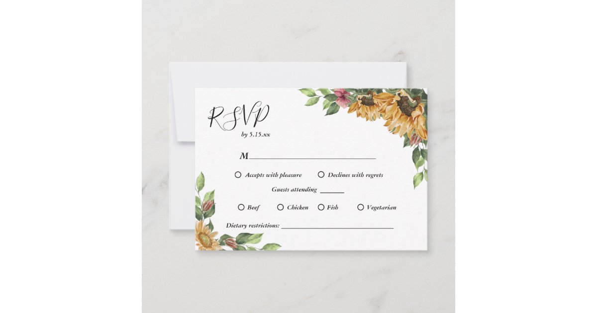 Boho Sunflower Dietary Restrictions Wedding RSVP Card Zazzle