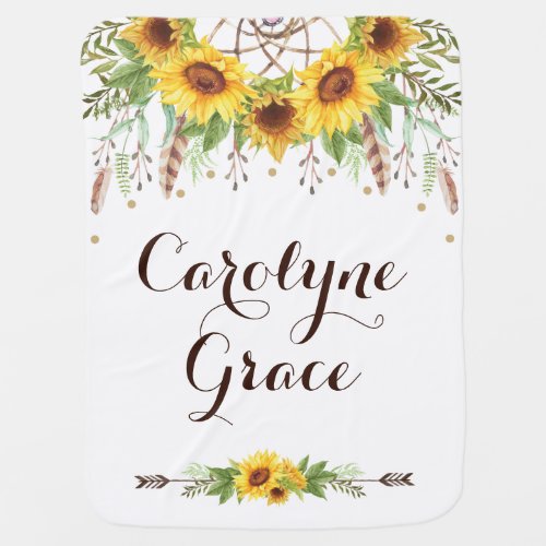 Boho Sunflower Dreamcatcher Baby Girl Nursery Baby Blanket