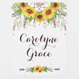 Boho Sunflower Dreamcatcher Baby Girl Nursery Blanket