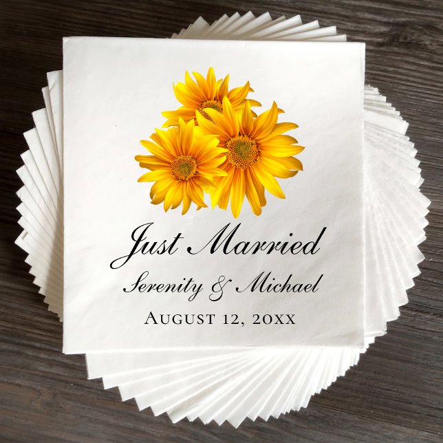 Boho Sunflower Elegant Floral Just Married Wedding Napkins (Creator Uploaded)
