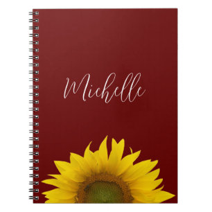 Boho Sunflower Elegant Floral Red Notebook