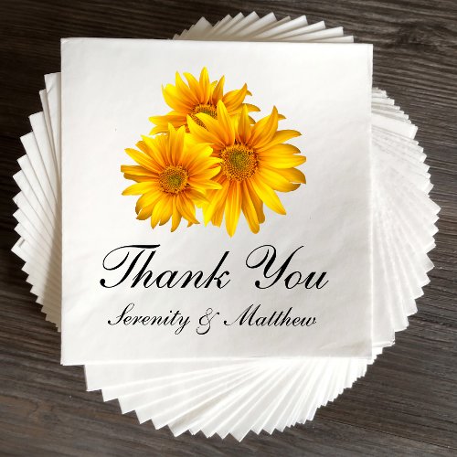 Boho Sunflower Elegant Floral Wedding Thank You Napkins