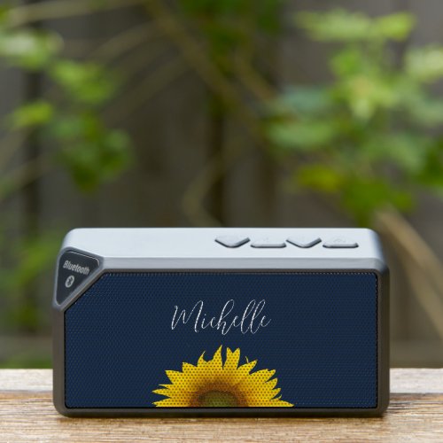 Boho Sunflower Elegant Navy Blue  Bluetooth Speaker