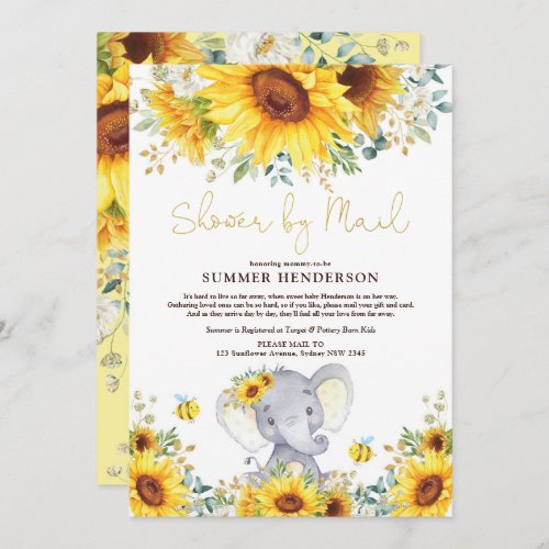 Boho Sunflower Elephant Baby Shower By Mail Invitation