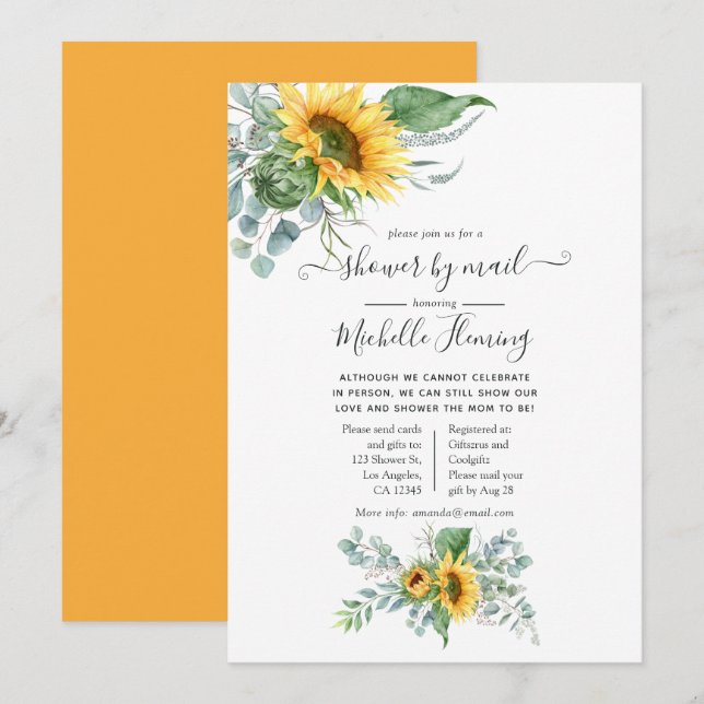 Boho Sunflower Eucalyptus Baby Shower by Mail Invitation (Front/Back)