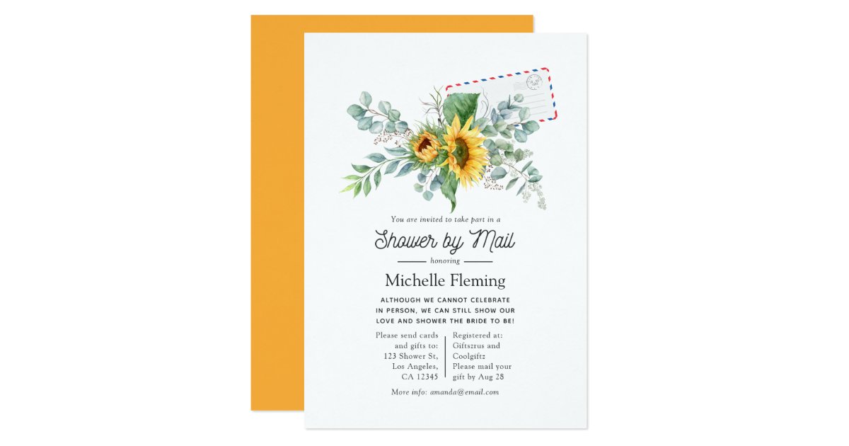 Boho Sunflower Eucalyptus Bridal Shower By Mail Invitation Zazzle Com
