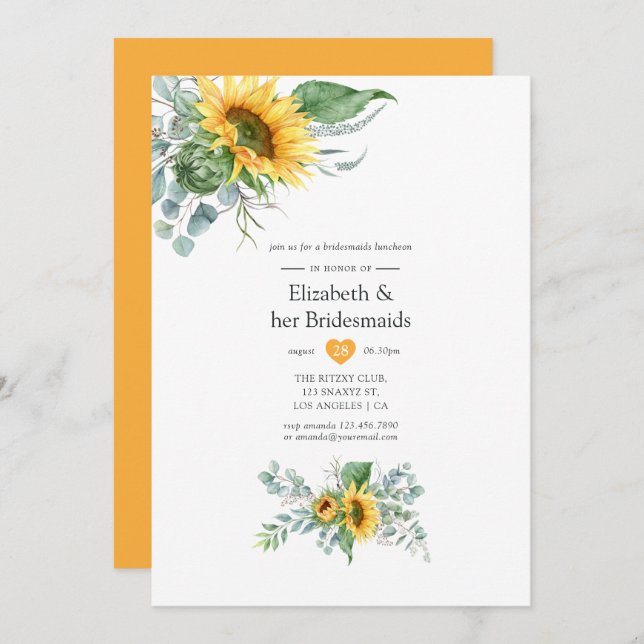Boho Sunflower Eucalyptus Bridesmaids Luncheon Invitation (Front/Back)