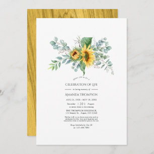 Boho Sunflower Eucalyptus Celebration of Life Invi Invitation