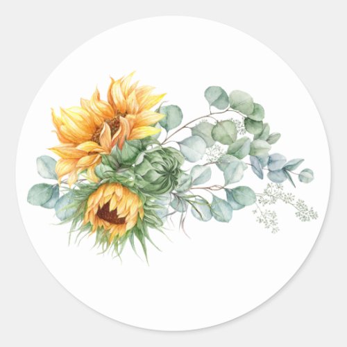 Boho Sunflower Eucalyptus Classic Round Sticker