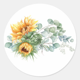 Boho Sunflower Eucalyptus Classic Round Sticker