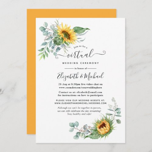 Boho Sunflower Eucalyptus Online Virtual Wedding Invitation