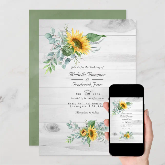 Boho Sunflower Eucalyptus Qr Code Rsvp Wedding Invitation Zazzle